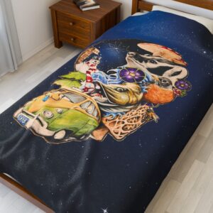 Chamber of CannaBizto wisconsin cover art plush blanket — whimsical cosmic collage velveteen throw
