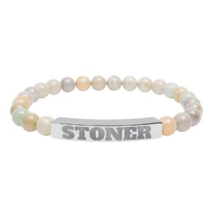 engraved 'stoner' natural stone stretch bracelet — beaded bar bracelet